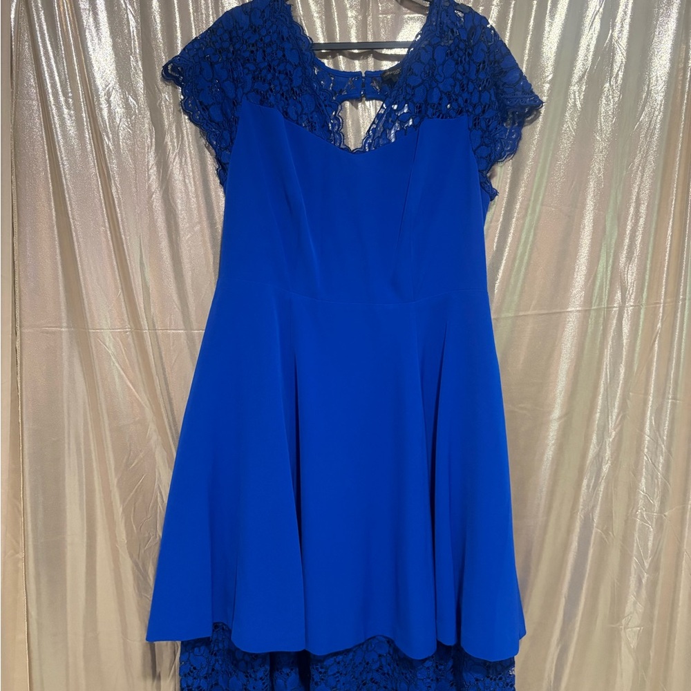 Christian Siriano Royal Blue Lace Yoke Midi Dress